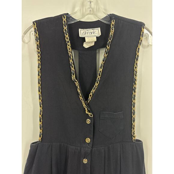 Vintage J. Frank Black Jumpsuit Gold Chains Wide Leg Sz 6 80s 90s Made In USA - Picture 2 of 8